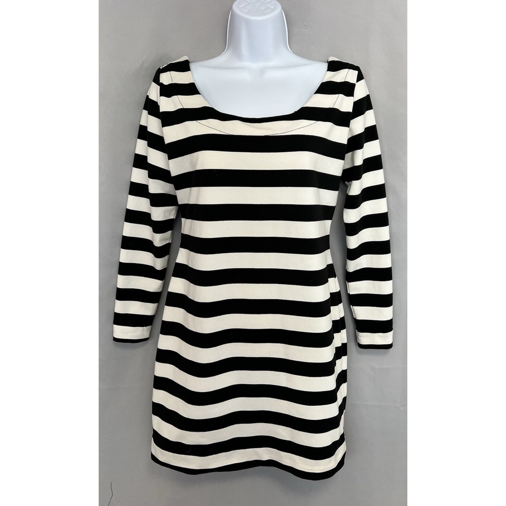 VTG Jan Barboglio Mini Dress Stretch Sz Small Black Striped Long Sleeves Y2K USA